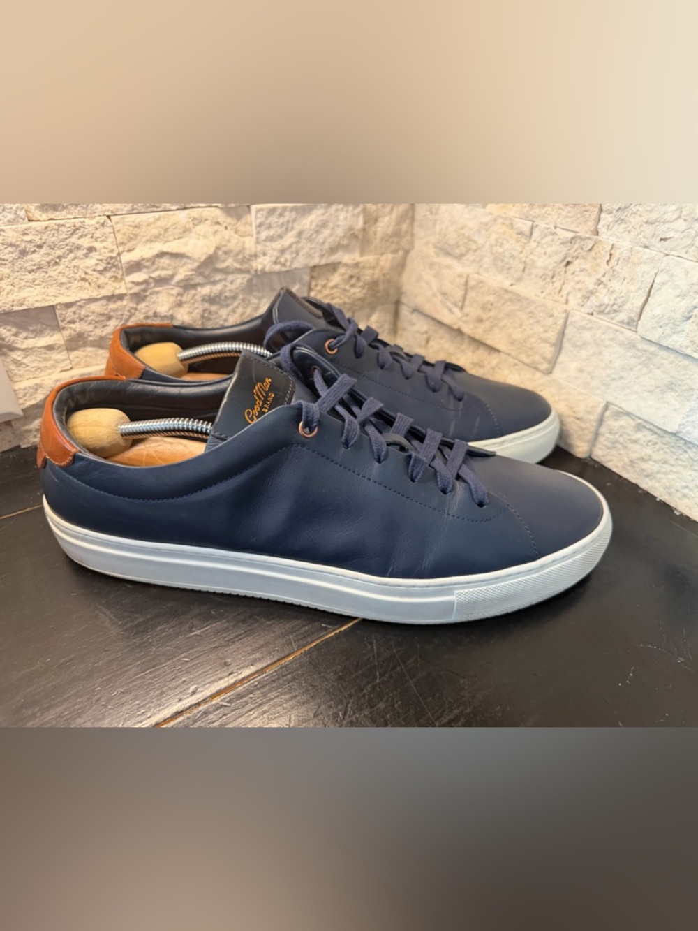 Goodman Brand Leather Low Sneakers Mens Navy Blue Casual Shoes Made in Italy 12